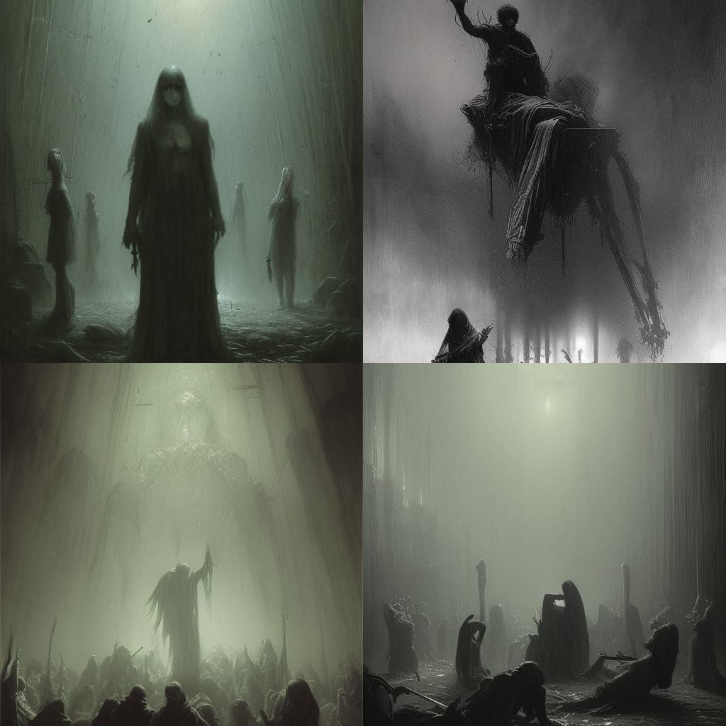 Ethereal Ghosts in Horror Landscape as Digital Painting