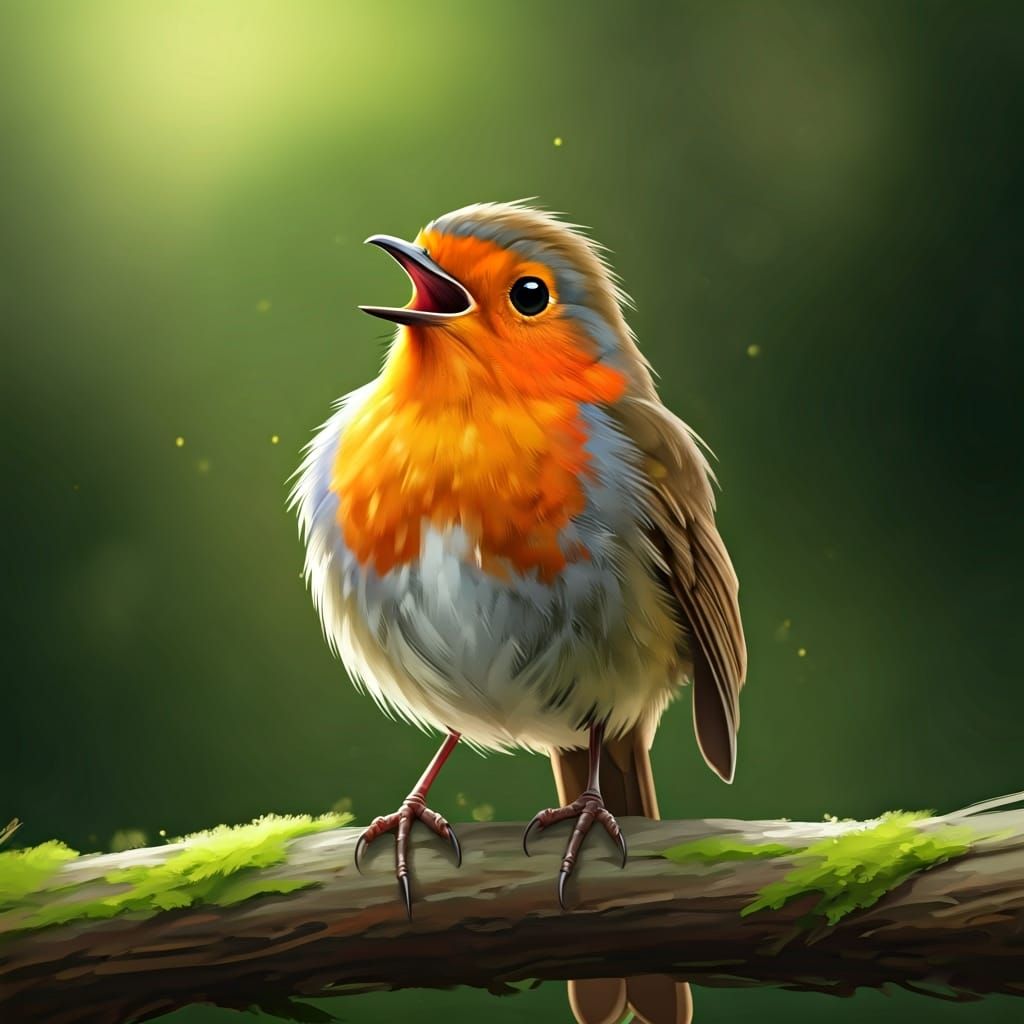 Proud Robin Singing in Vibrant Digital Painting