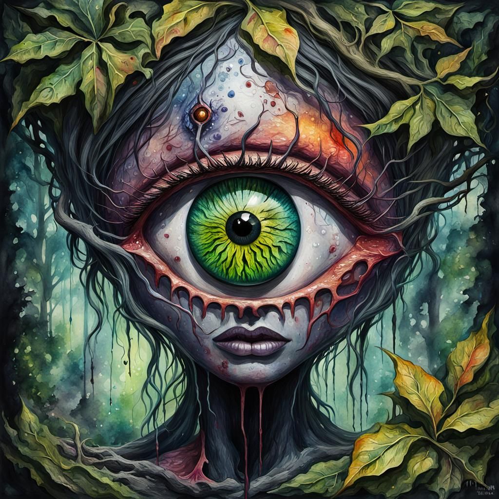 Grotesque Nature Slime Girl: Impressionist Watercolor