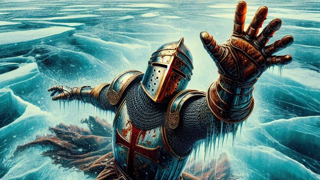 Crusader's Descent: Falling Through Ice into Frigid Depths