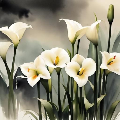 Dreamlike Calla Lilies in Chinese Ink Painting