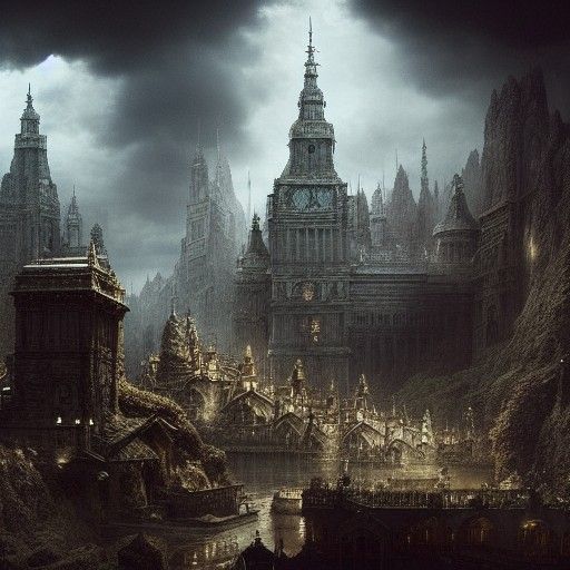 Dramatic Cityscape of Darkling in Digital Matte Painting