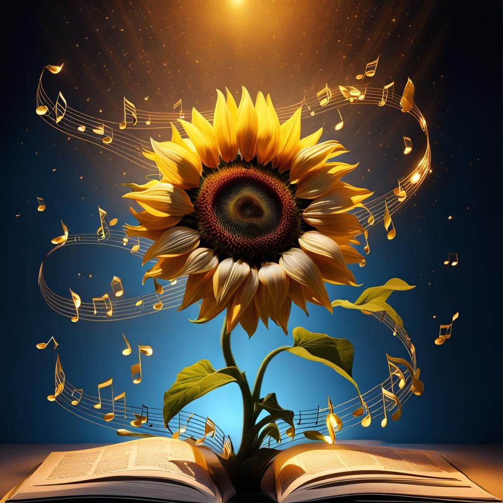 Musical Sunflower in Rich Fantasy Photo