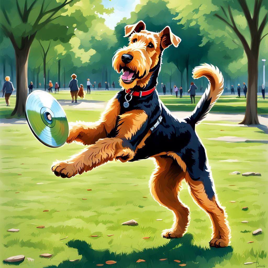 Airedale Terrier Playing Disc: Comic Anime Art