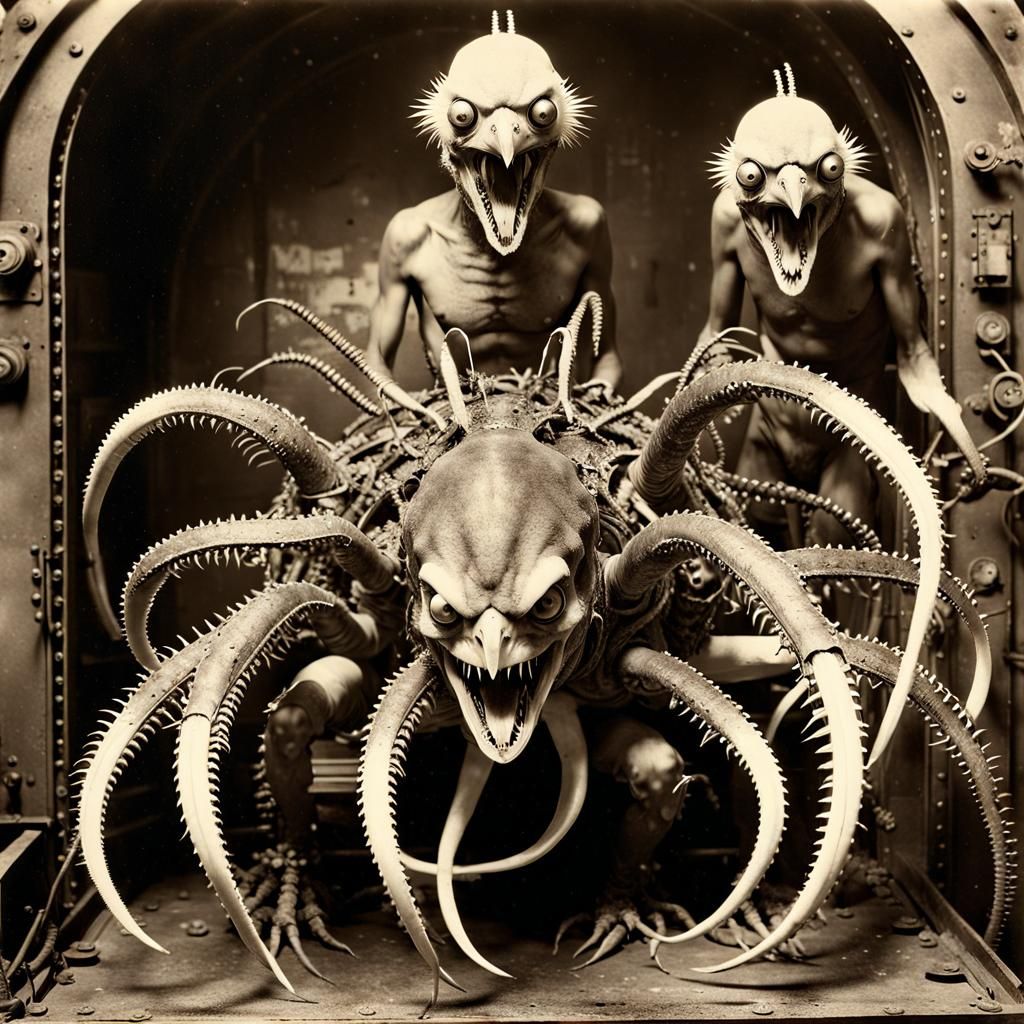 Undead Biomechanical Abomination in Derelict Penguin Factory