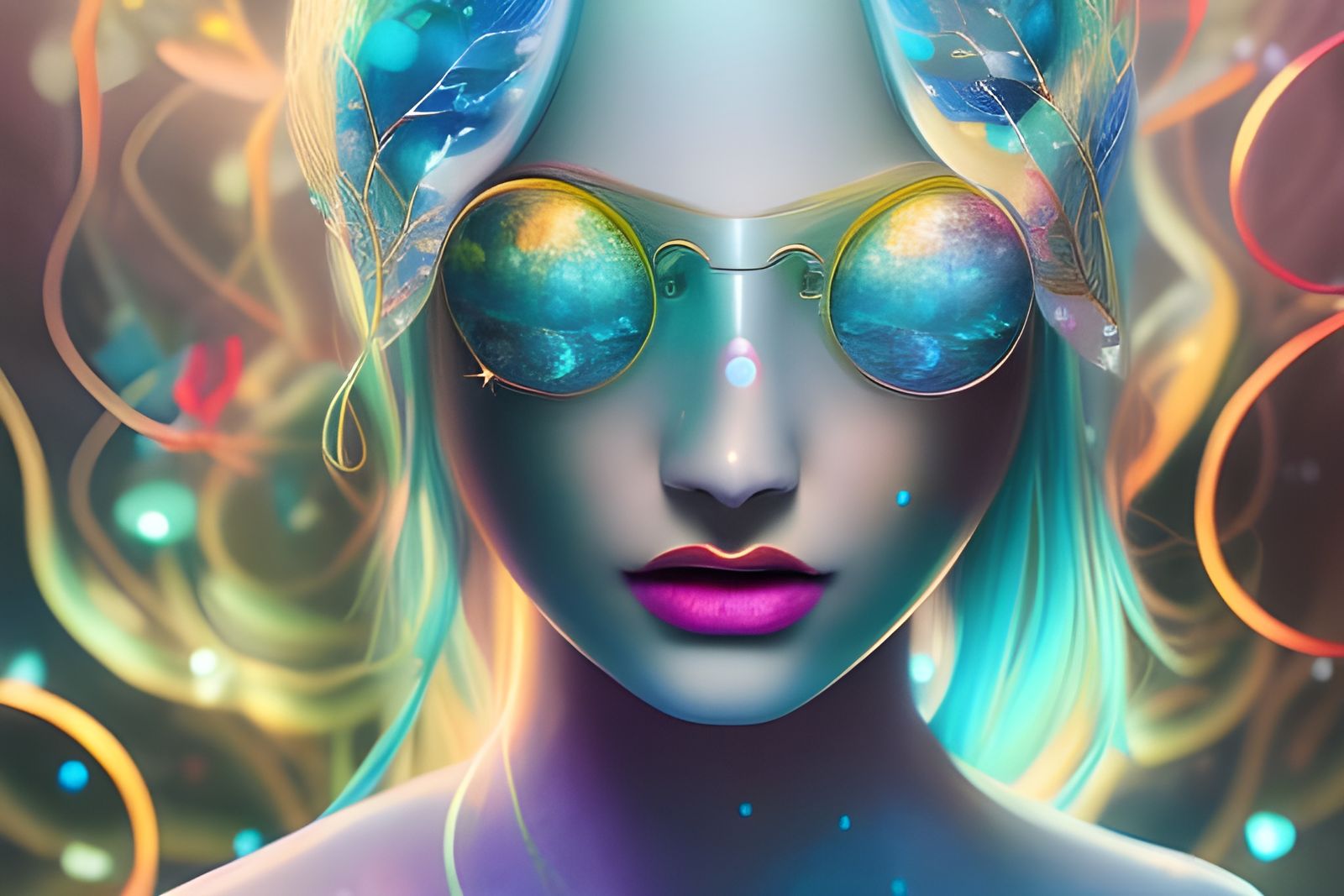 Neon Mermaid Underwater: Vaporwave Style