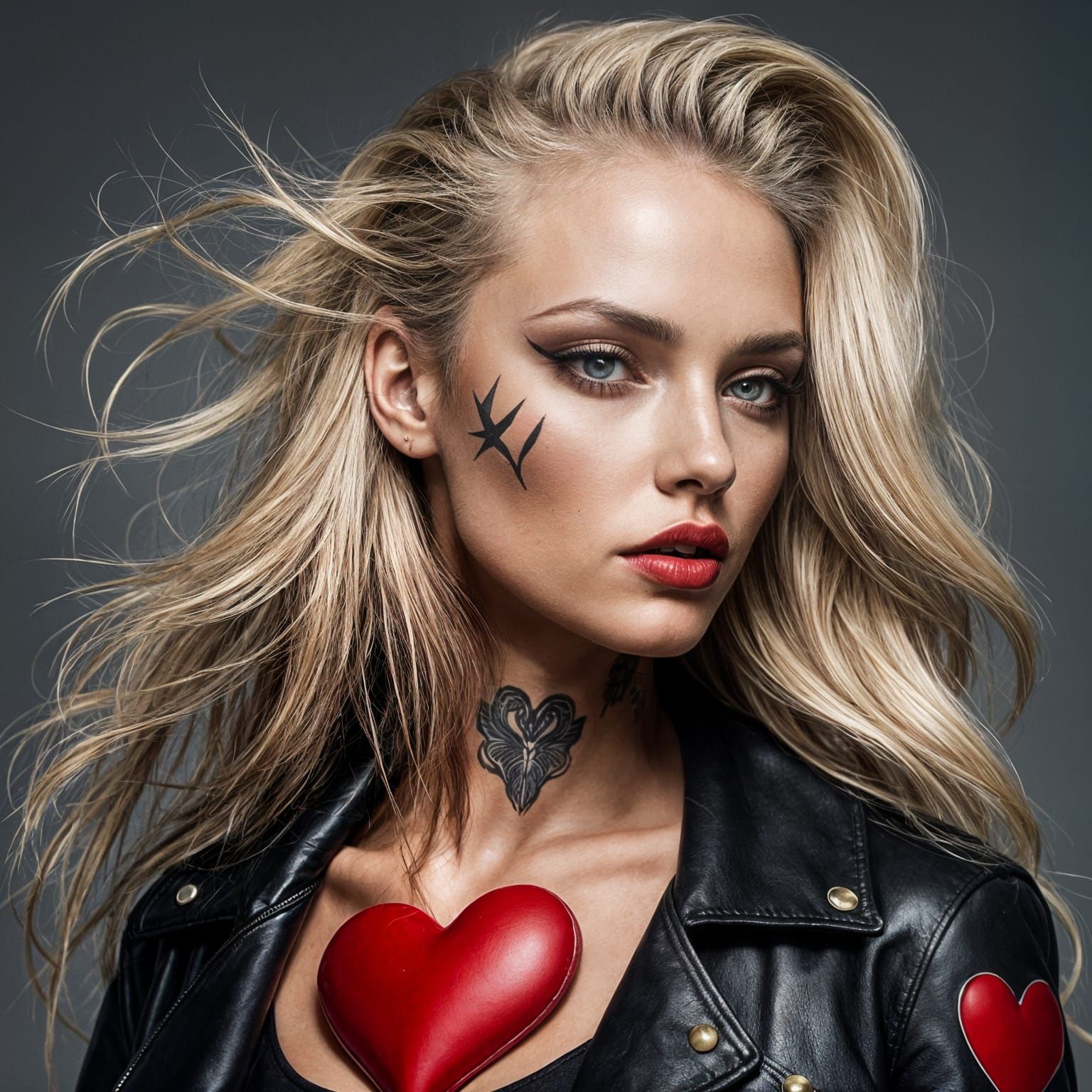 Striking Blonde Woman in Beige Crop Top with Wing Tattoo