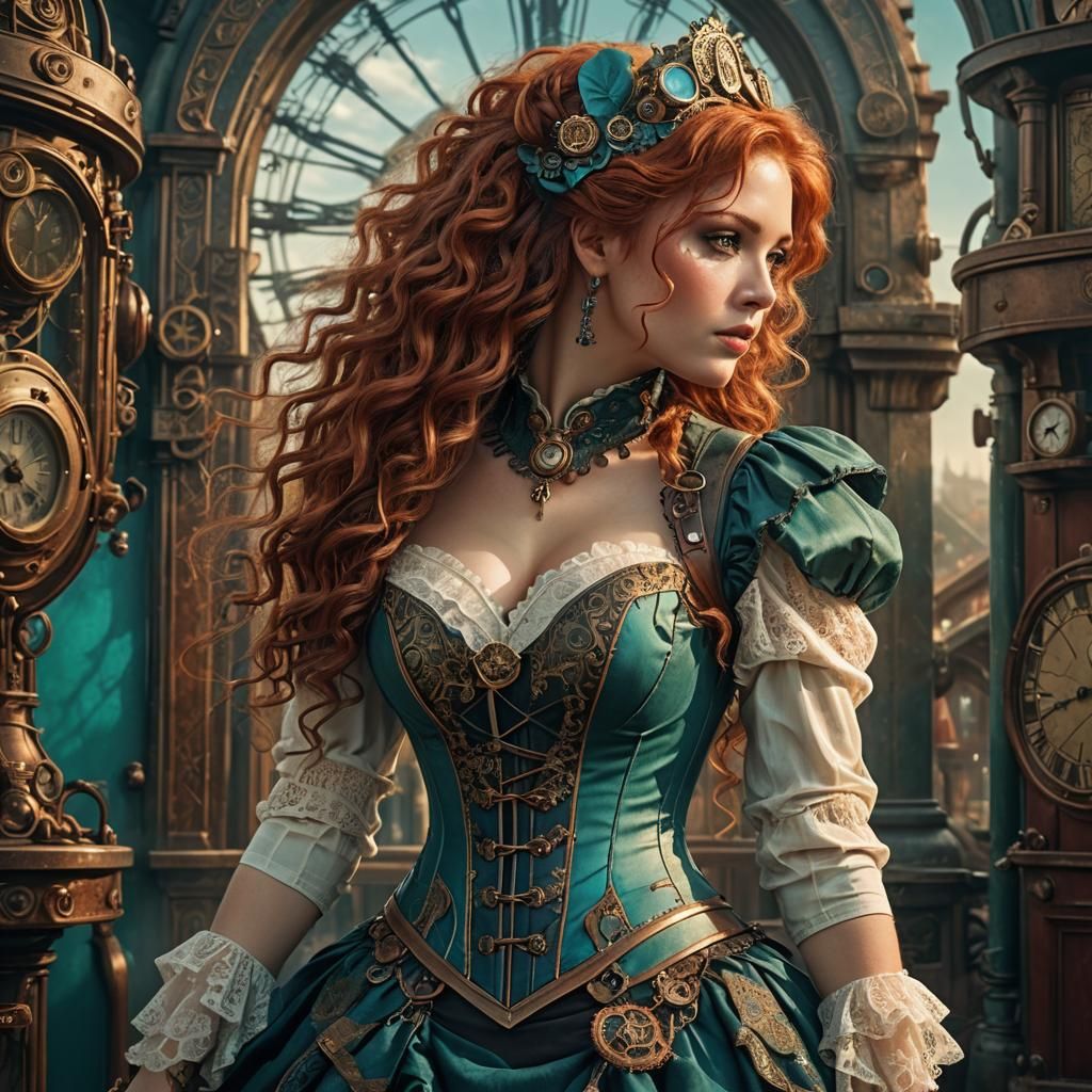 Steampunk Corset: Bronze and Turquoise Fantasy Art
