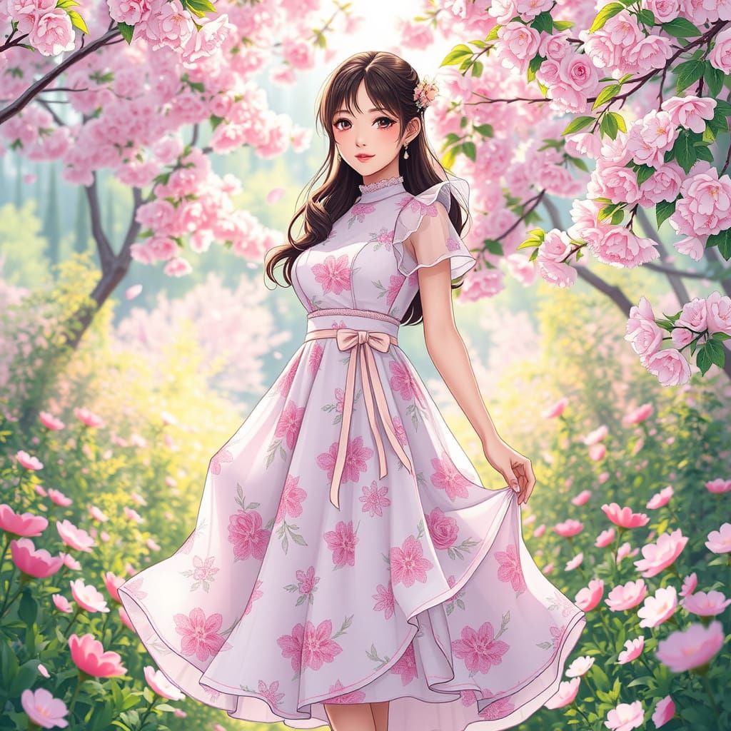 Anime-Inspired Spring Goddess in Pastel Paradise