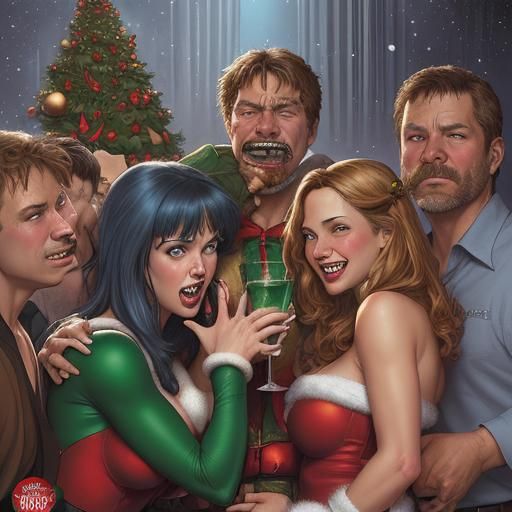 Chaotic Christmas Party in Comic Book Style