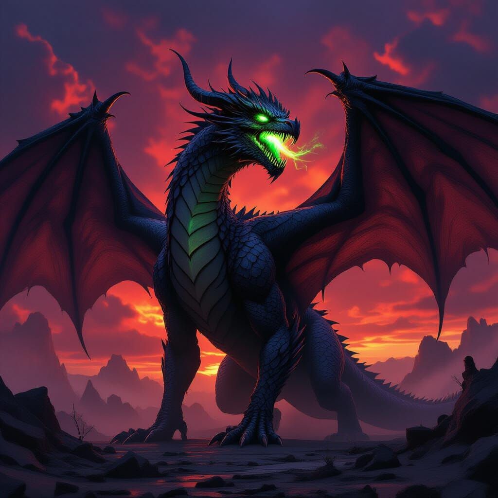 Nightmare Dragon Roaring Dark Energy in Shadow and Fire