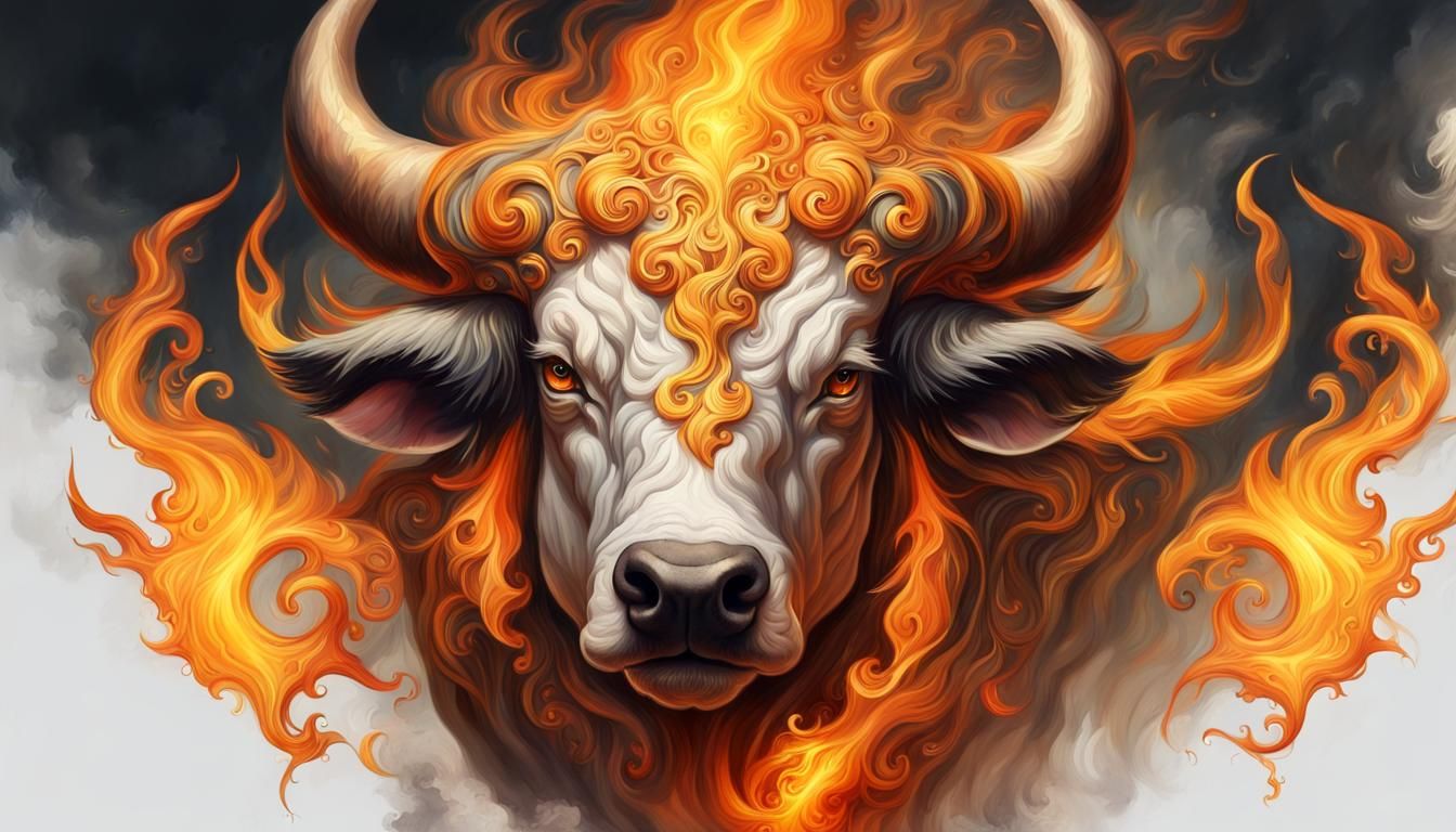 Fantasy Fire Bull Portrait in Ornate Detail