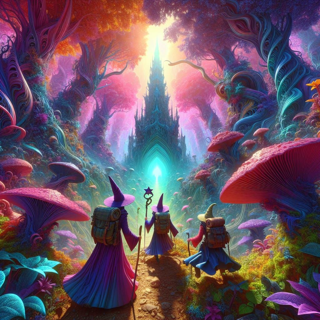 Wizards Trek Through Enchanted Forest to Distant Spire