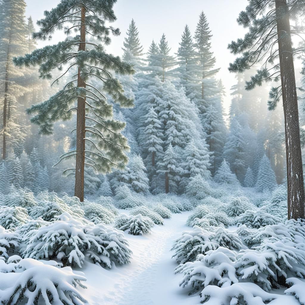 Serene Snow-Covered Forest in Winter's Embrace