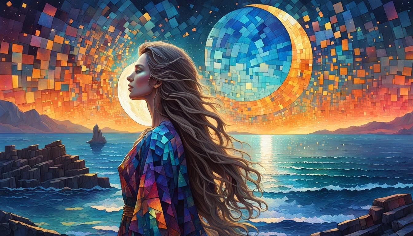 Dreamlike Portrait in Fragmented Landscape, Greg Rutkowski S...