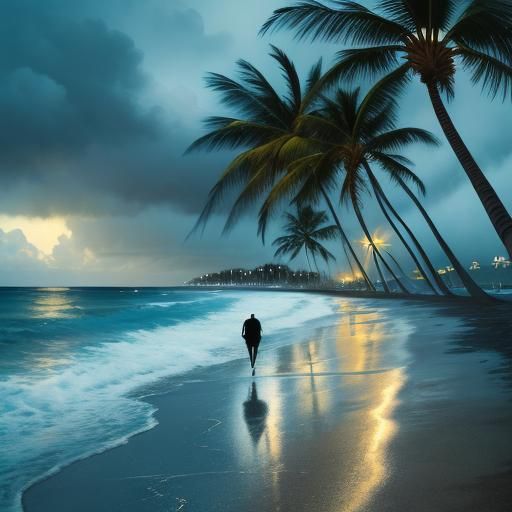 Person Walks Beach Path as Oil Painting