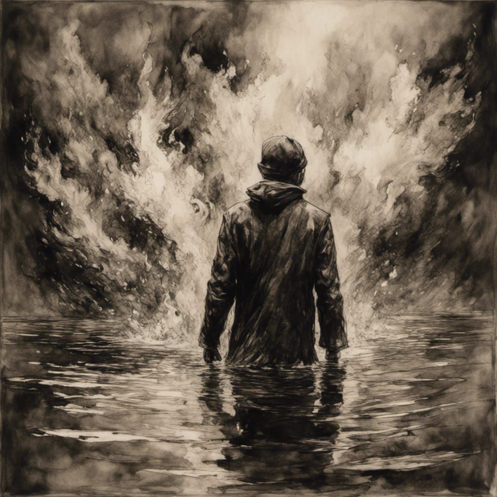 Charcoal Drawing: Burning in Water, Drowning in Fire