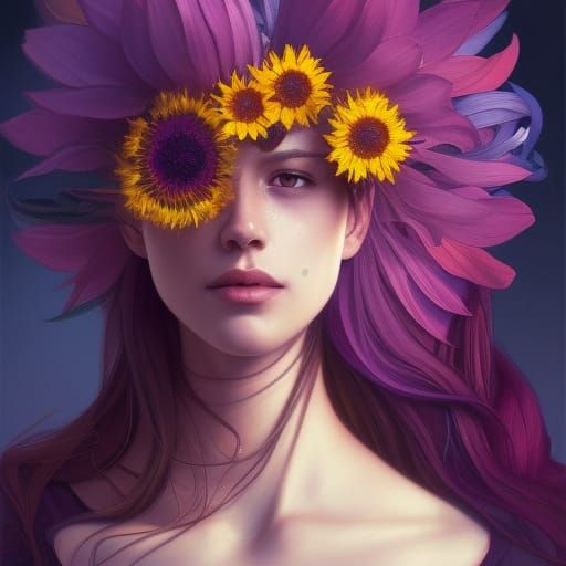 Detailed Portrait of a Purple Sunflower in Unreal Engine