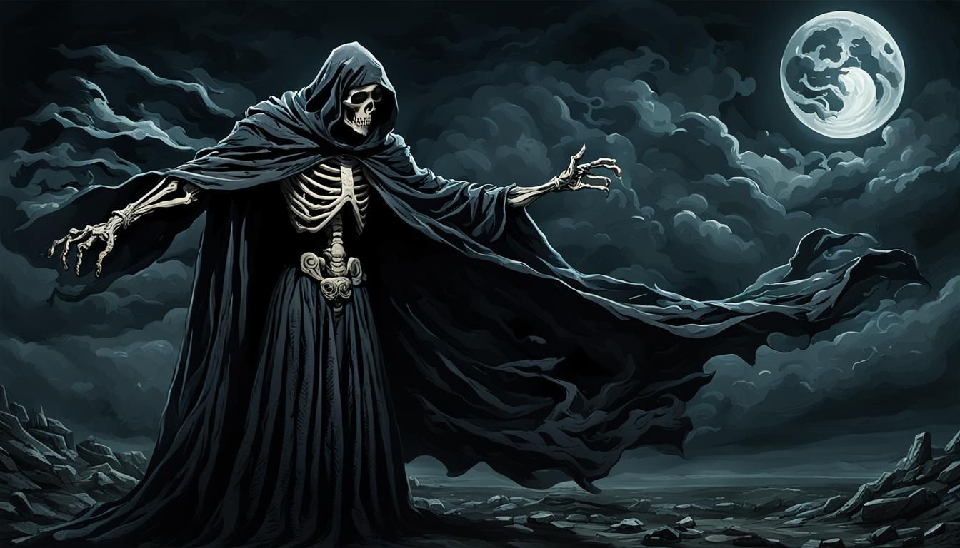Dramatic Image of Death in Billowing Cloak