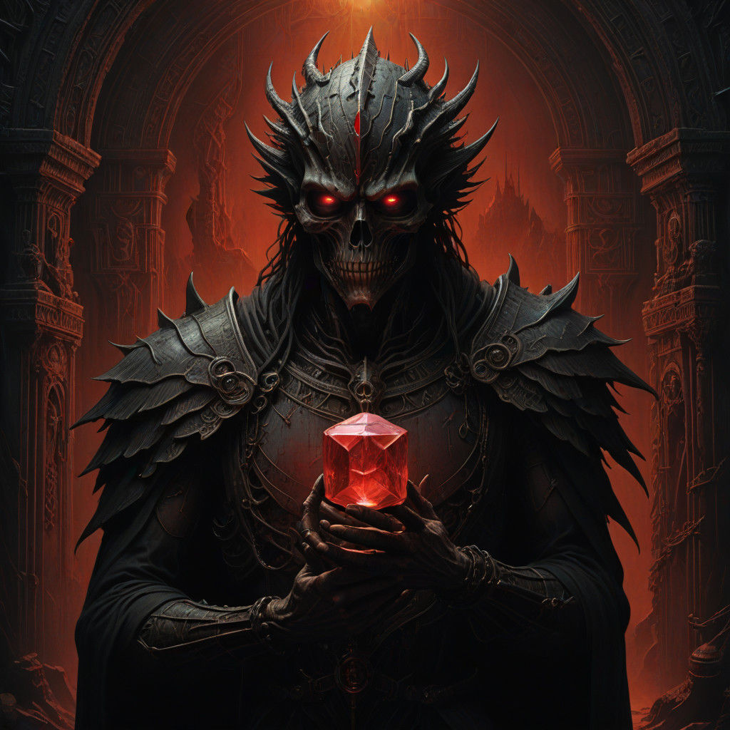 Dark Fantasy Digimon with Demonic Cube and Hawk