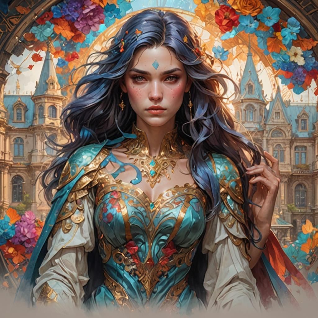 Detailed Portrait in Art Nouveau Style