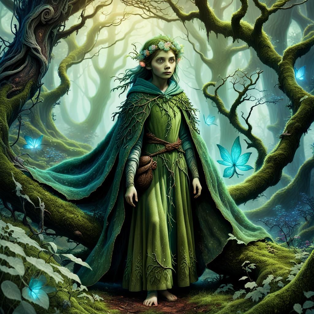 Fairy Watching Traveler in Enchanted Mystical Forest