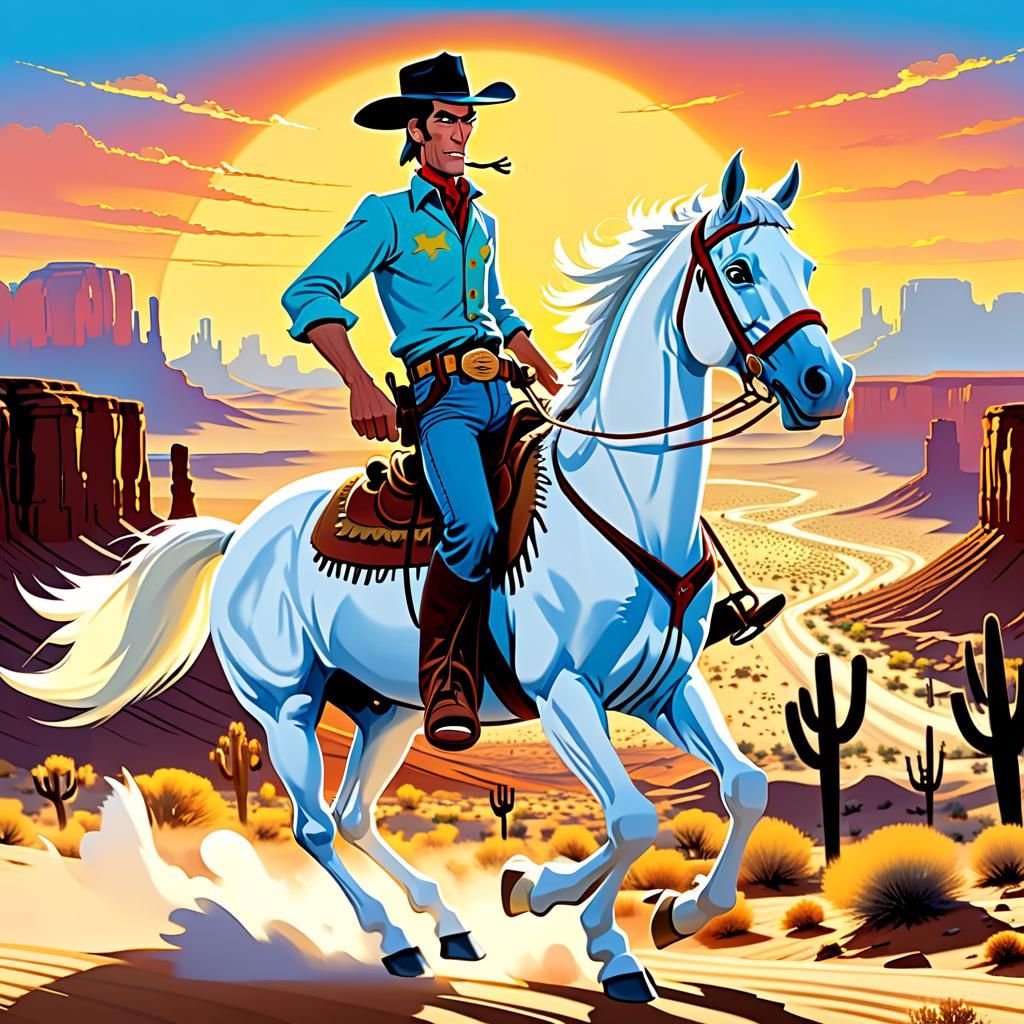 Lucky Luke and Jolly Jumper Ride into Sunset