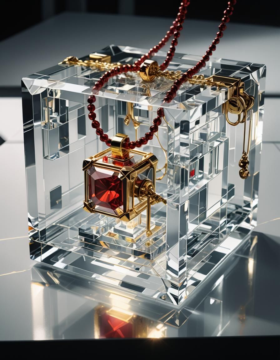 Crystal Cube Conceals Diamond Necklace, Futuristic Art