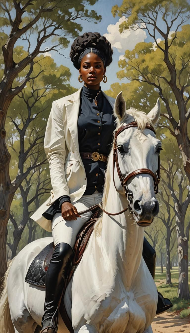 Woman on White Horse in Oil Painting Style