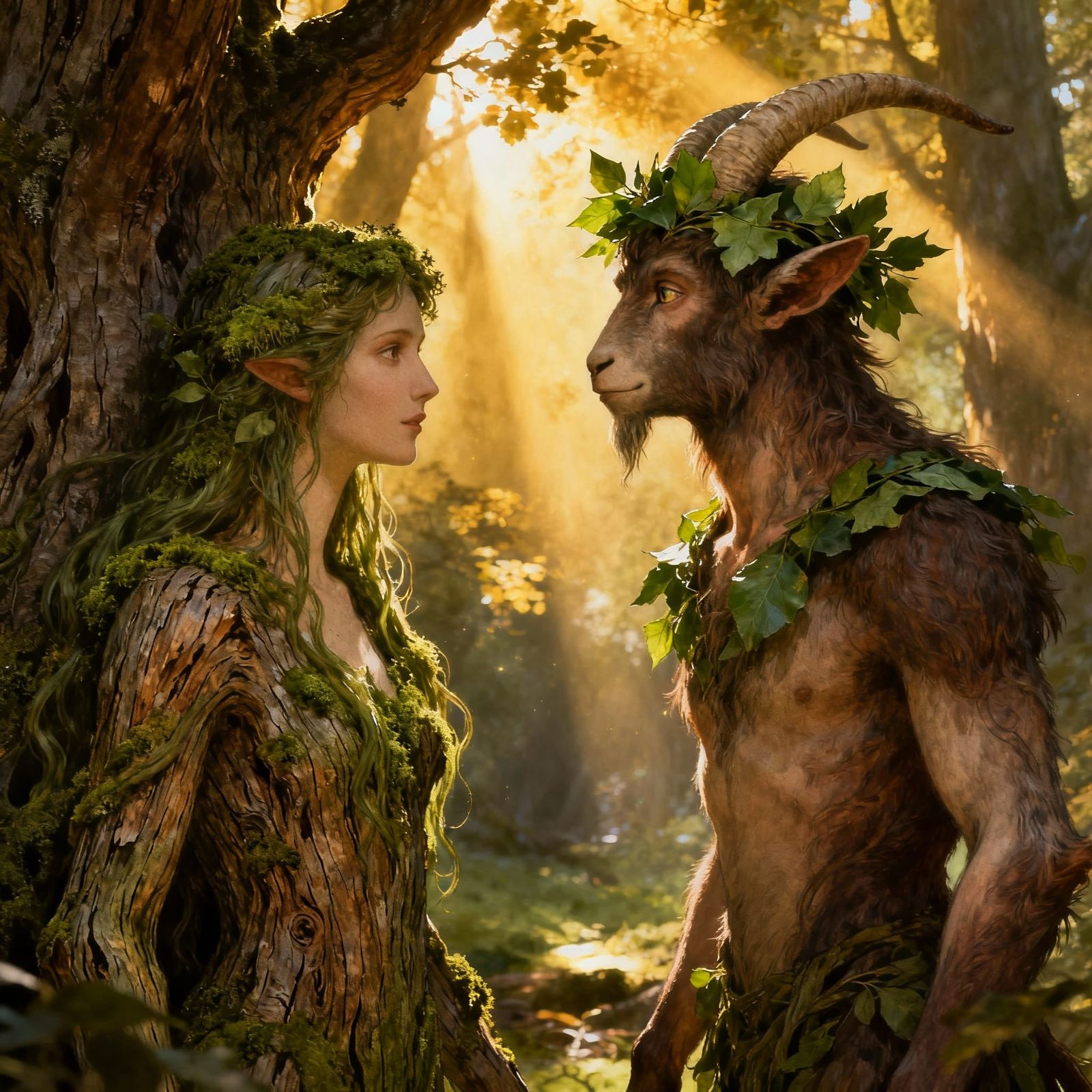 Faun and Nymph in Enchanted Forest Digital Painting
