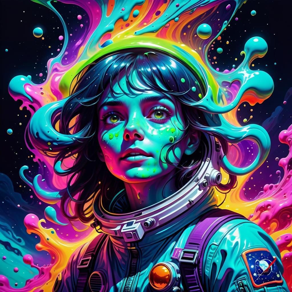 Psychedelic Astronaut Portrait with Neon Slime