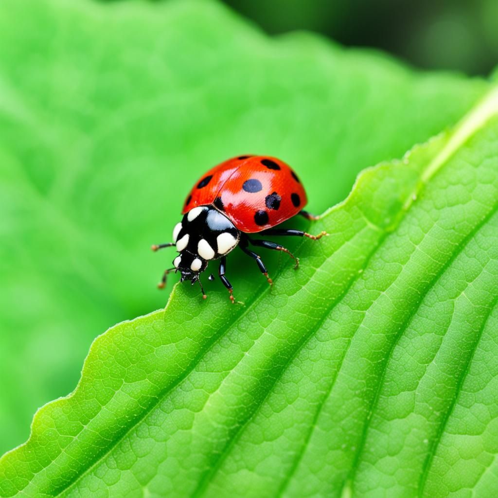 Ladybug on Green Leaf Macro Photograph