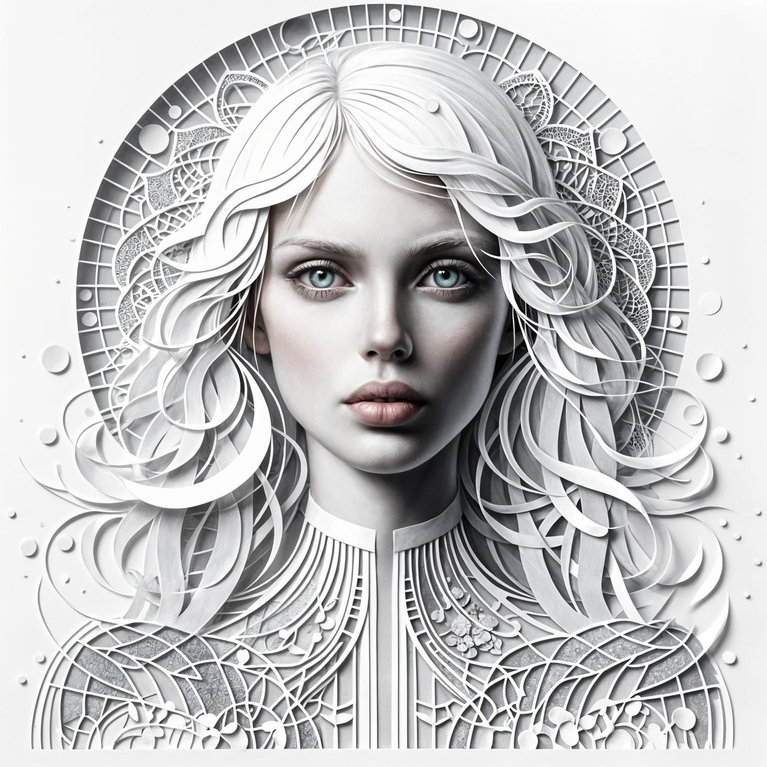 Mixed Media Portrait of Woman with White Hair and Halo