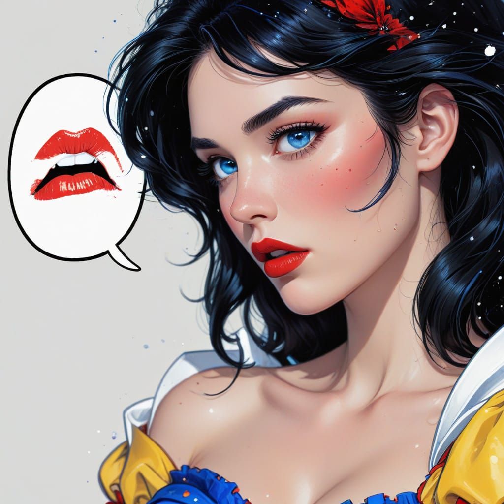Snow White Close-Up Portrait in Comic Art Style