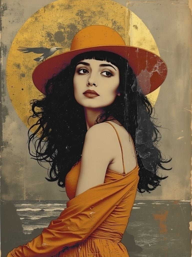 Woman with Swirling Hair in Art Deco Style