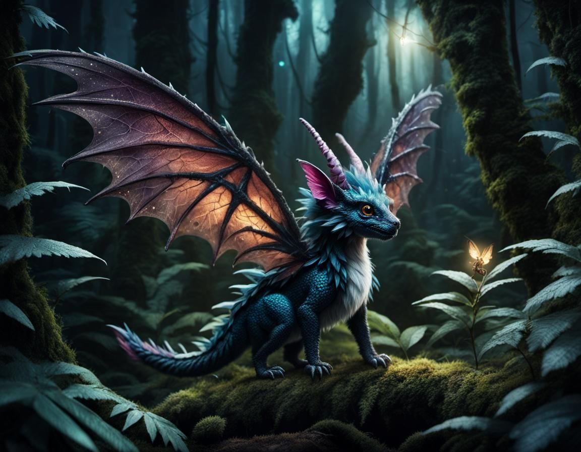 Ominous Fairy Dragon in Dark Rainforest