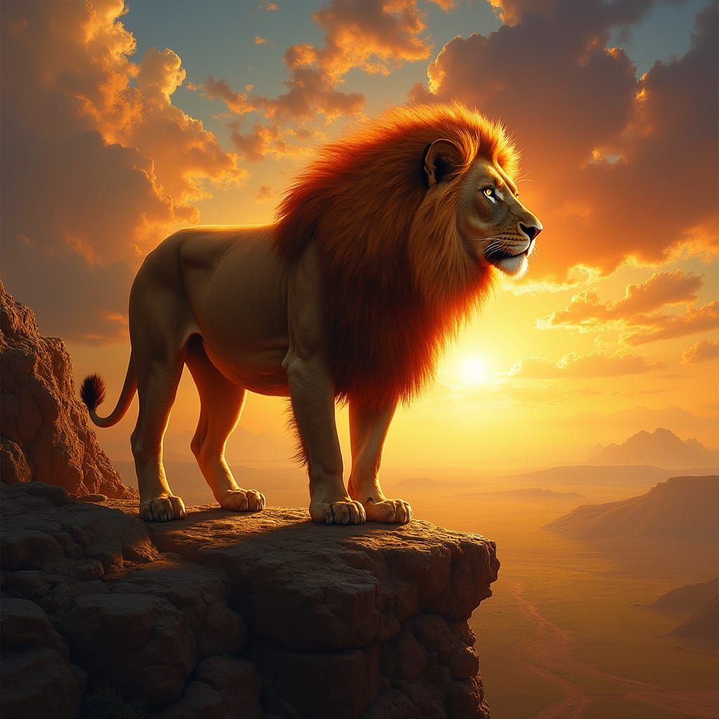 Majestic Lion with Fiery Mane in Dramatic Lighting