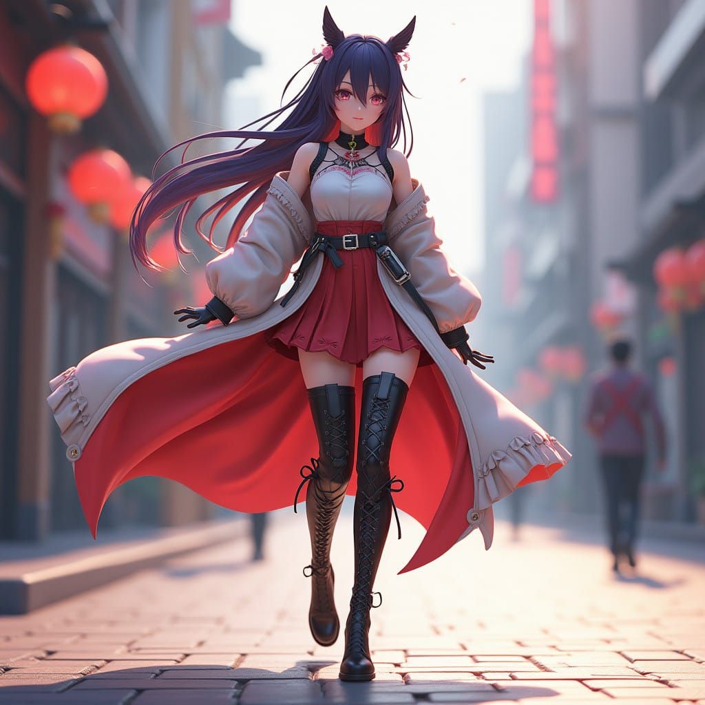 Anime Goddess Strides Forward in 8K Hyper-Realistic Style