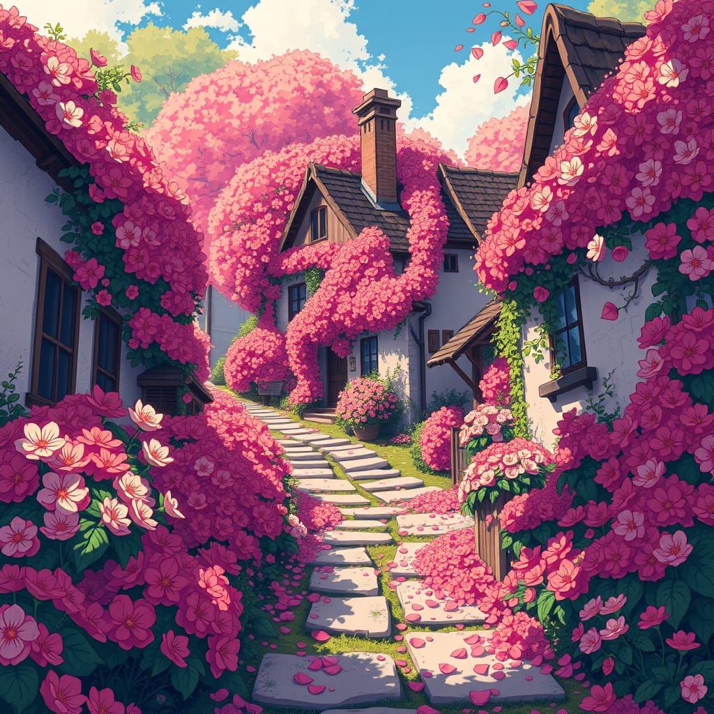 Flowers Overrun Village in Manga Style