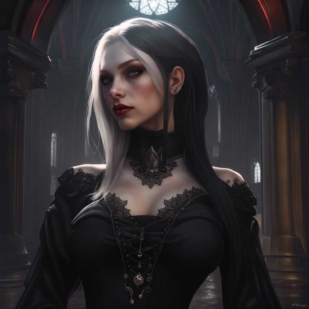 Gothic Vampire Girl Portrait in Alchemy Scene