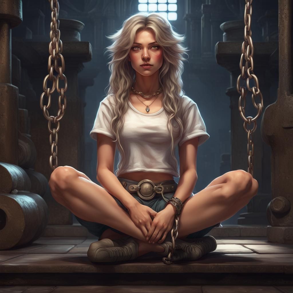 Kawaii Princess Mechanic Meditating in Dungeon: Hyperrealist...