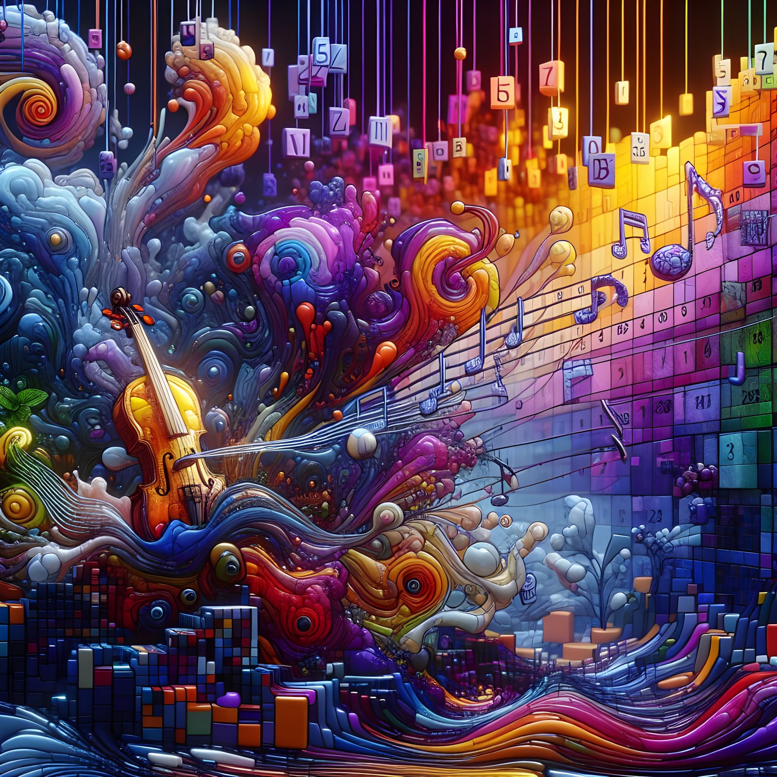 Interconnected Senses in Vibrant Surrealist Abstraction