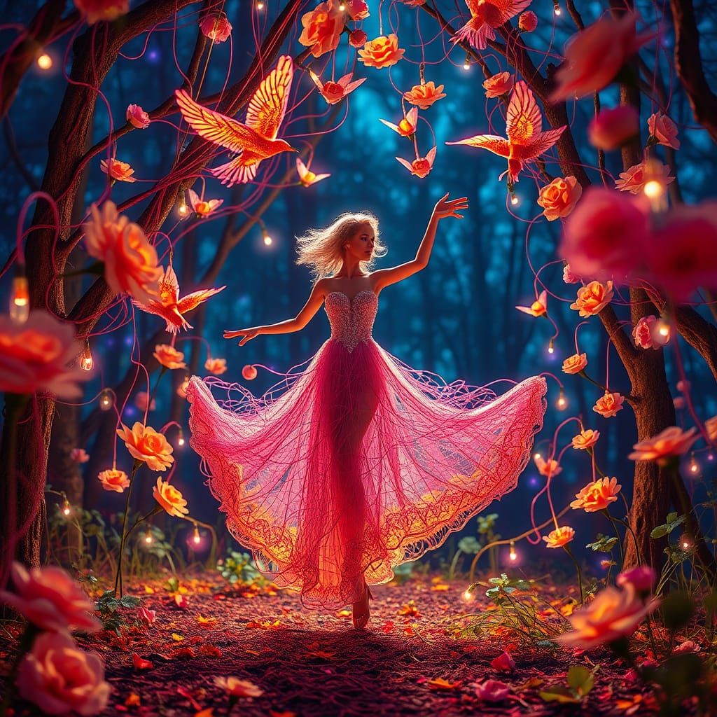 String Woman Dances in Surreal Fantasy Art