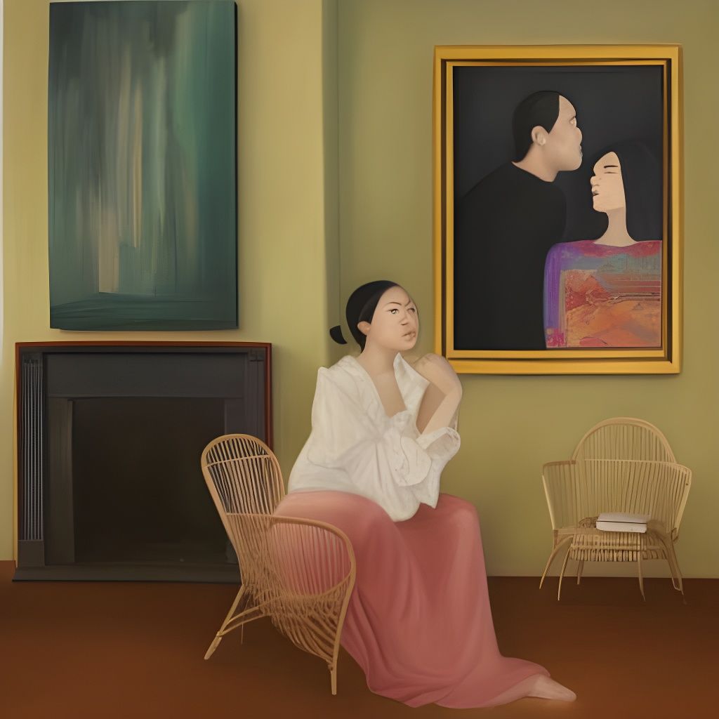 Melancholic Woman in Antique Salon, Surrealist Painting