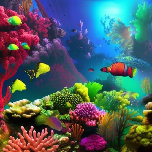Neon Fish in a Glowing Coral Reef