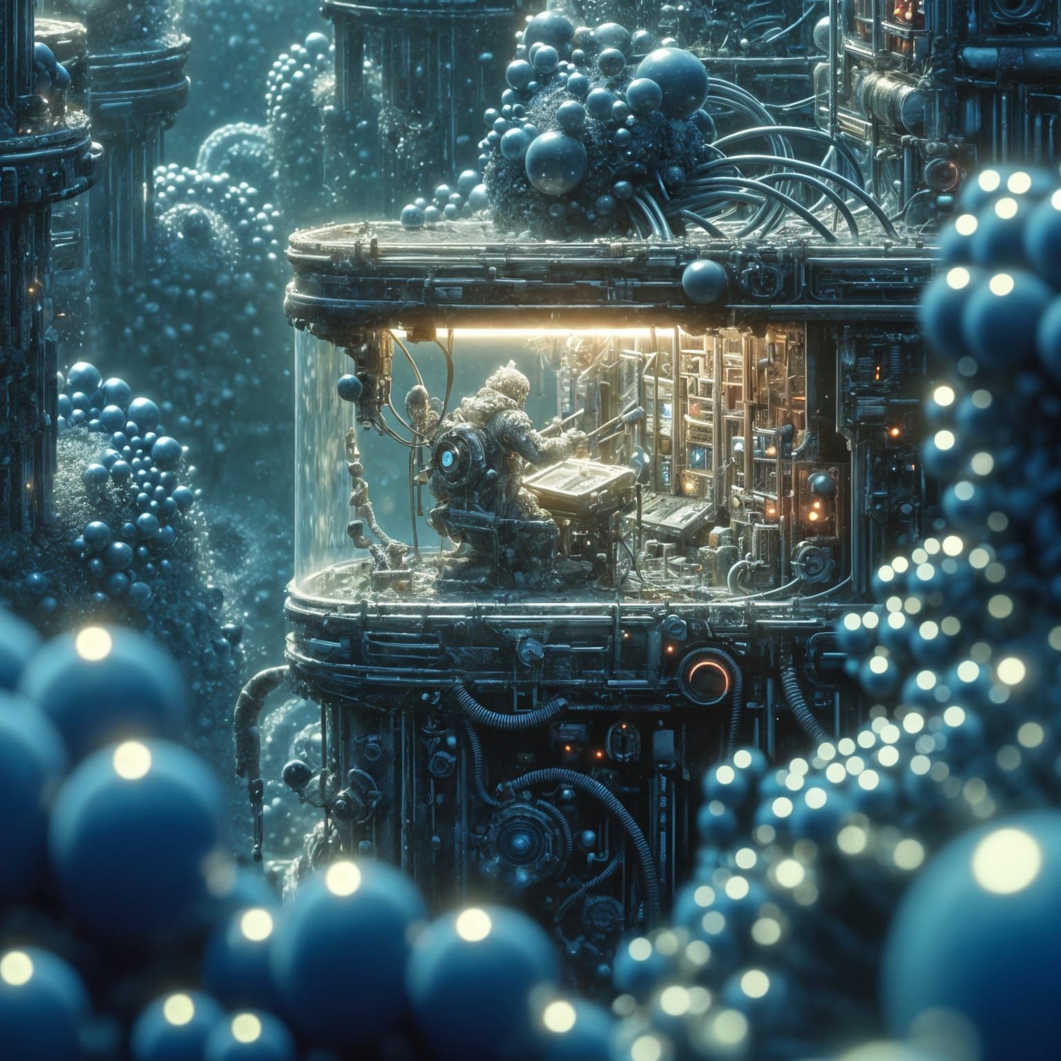 Futuristic Archaeometallurgist at Work in Surreal Sci-Fi Sce...