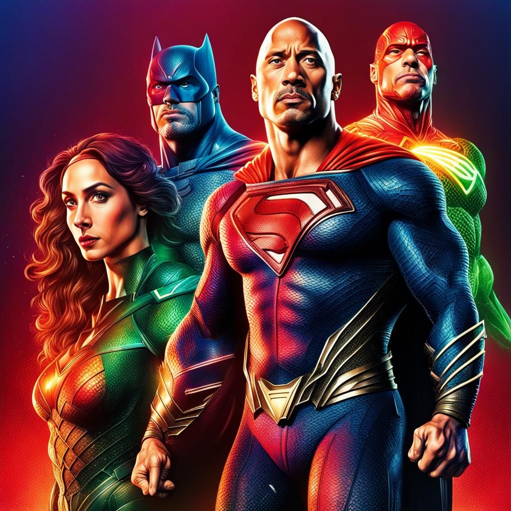 Dwayne Johnson as Justice League: Stipple Art Poster