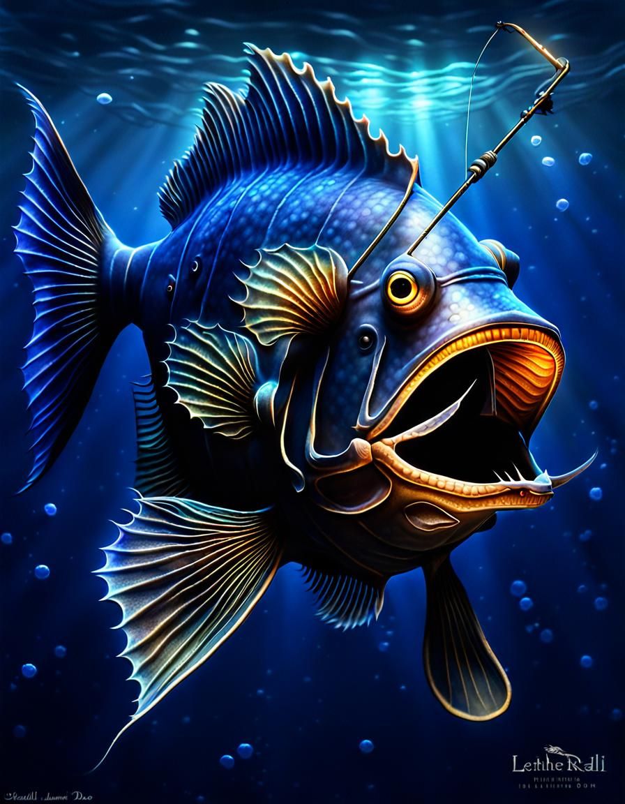 Ancient Anglerfish in Deep Sea: Hyperrealistic HDR