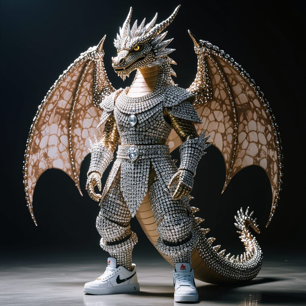 Dragon in Diamond Outfit Wearing Acics Sneakers