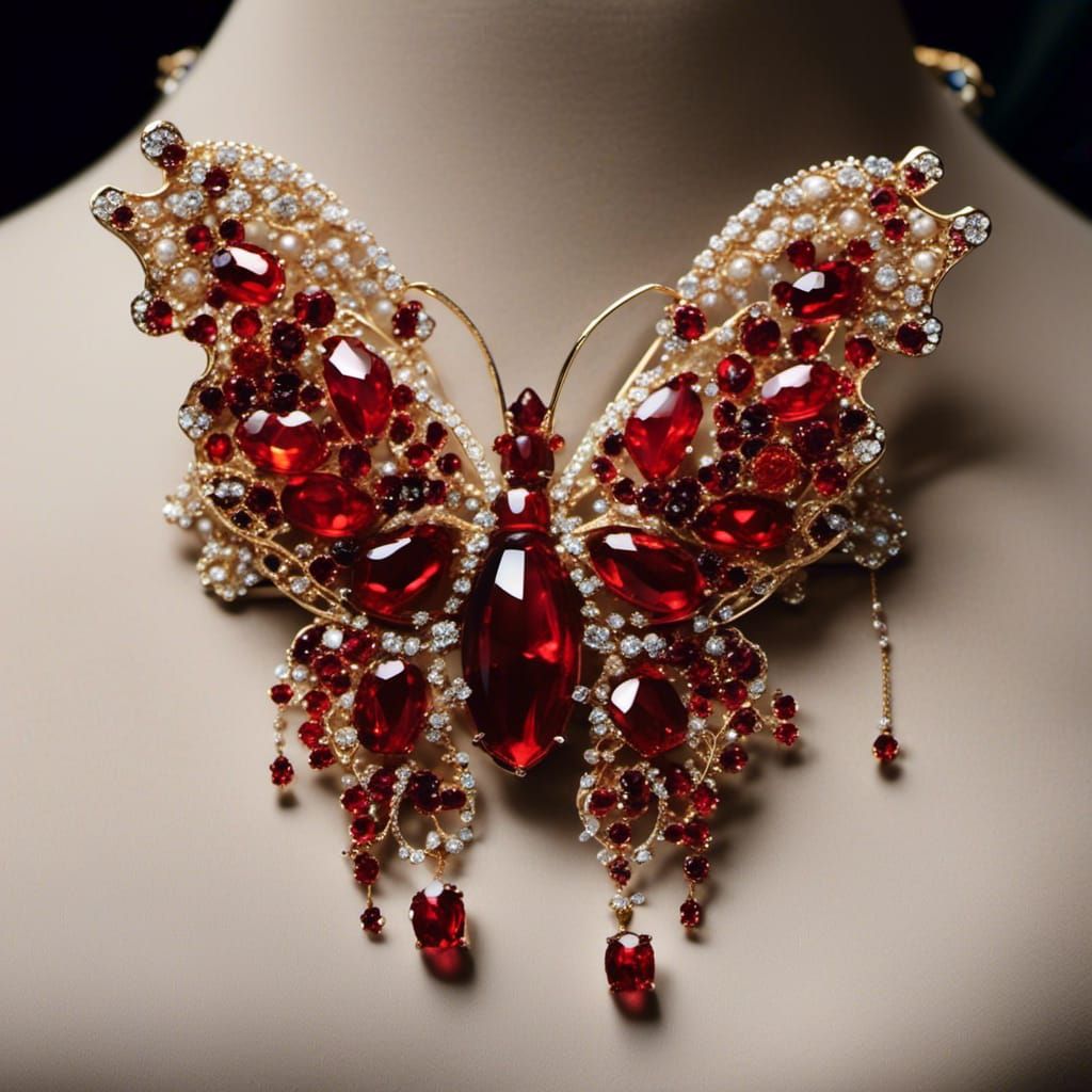 Inferno Butterfly Brooch Macro with Red Gemstones